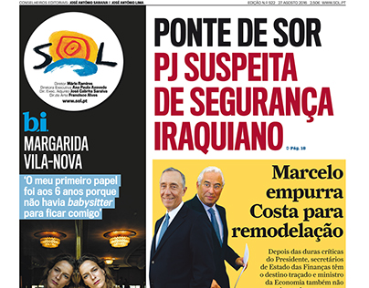 Primeira página do jornal Semanário Sol