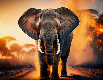 Ilustração realista Elefante em chamas