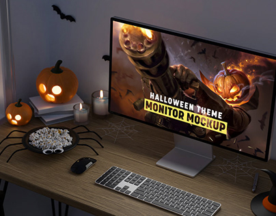 Free Halloween Theme Monitor Mockup PSD