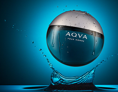 Bvlgari AQVA Perfume Bottle Splash Photography