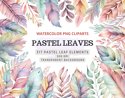 Project thumbnail - Pastel Watercolor Leaves and Feathers Cliparts Bundle