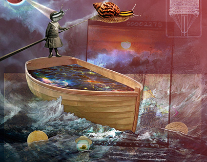 Shipwreck in the sea of cantaloupes [digital collage]