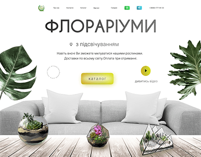 The first screen of a website about florariums.Logo .