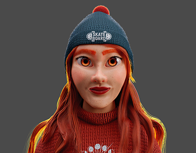 3D redhead skater girl character