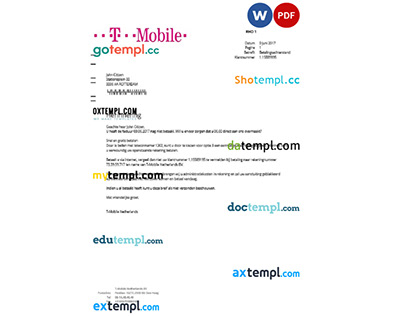 Netherlands T-Mobile utility bill template in Word PDF