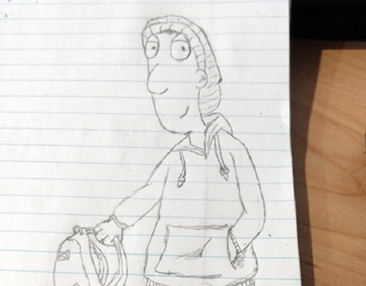 Sketch of boy holding backpack