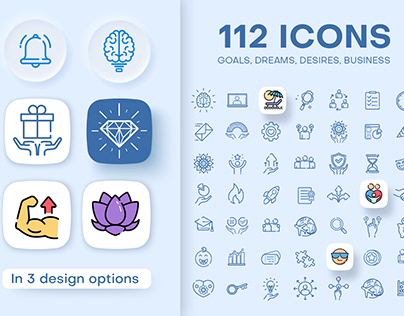 Flat icons, goals, dreams, business, life balance wheel