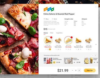 Food delivery. The pop-up with product customization.