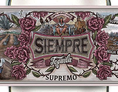 Siempre Tequila Label Illustrated by Steven Noble