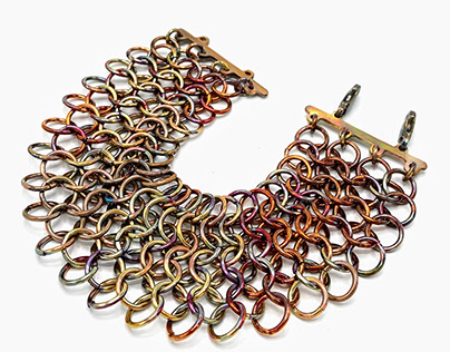 Copper Chainmail Bracelet with a Heat Patina