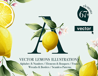 Watercolor vector lemons collection
