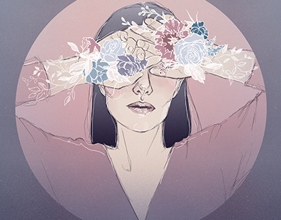 GRAPHIC // Woman with flowers, portrait