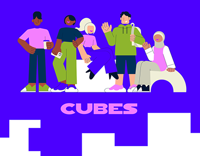 Cubes: minimalistic cartoonish illustration set