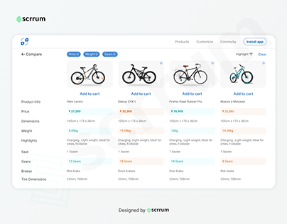 Products compare page