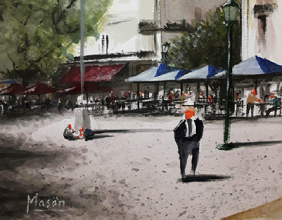 Urban Landscape Watercolor on Paper