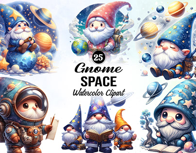 Space Gnome Watercolor Clipart