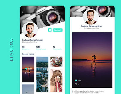 User Profile | Photographer's app| Daily UI Challenge