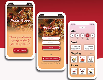 Mobile UI: Customized Pizza making & home delivery app