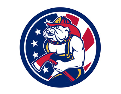 Bulldog Fireman American Flag Icon