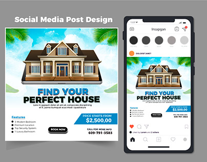 Modern home social media post design template.