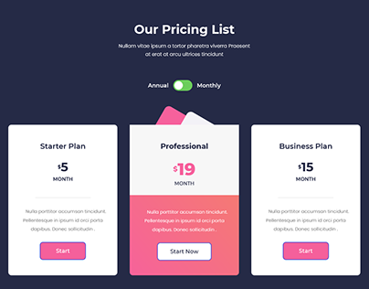 Pricing Table Design for your Business Website