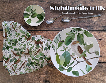 The trills of a nightingale. Seamless pattern