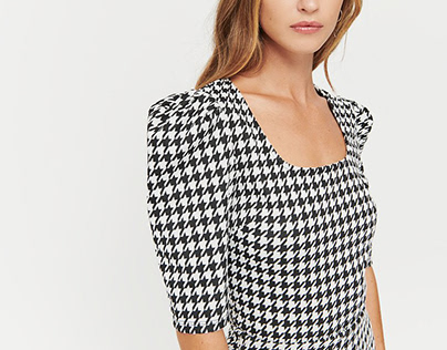 SQUARE NECK HOUNDSTOOTH JACQUARD TOP | TALLY WEiJL