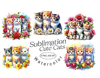 Cute Cats Sublimation Watercolor