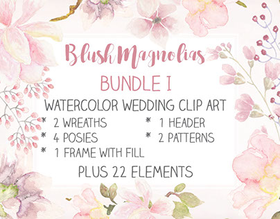 Blush Magnolias: wedding clip art, bundle I