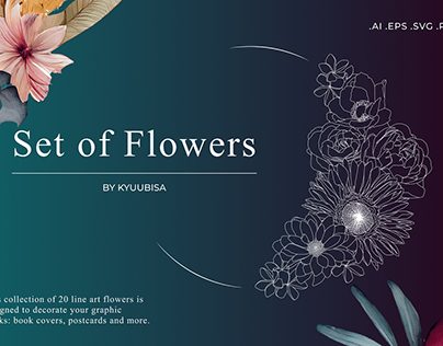 Set of line art flowers for customizing design