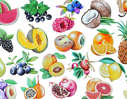 Fruits and Berries - seamless pattern