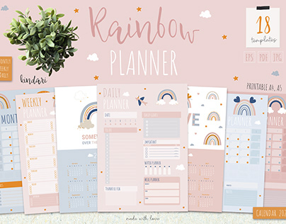 Rainbow daily, monthly, weekly printable planner 2021.