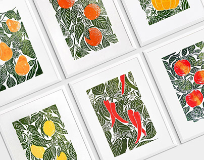 FRUITS in botanical style wall art
