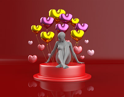 3D Pedestal with heart shaped balloons
