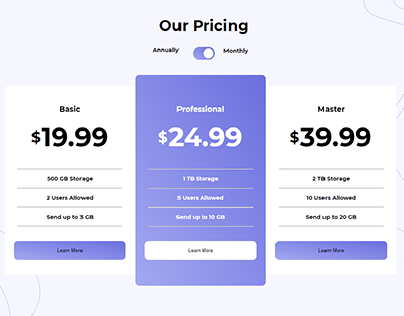Pricing component with toggle