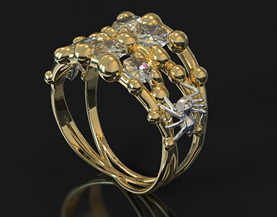 Gold ring with spiders