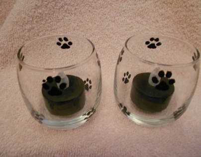 Set of Paw Print Candle Holders with 4 Votives