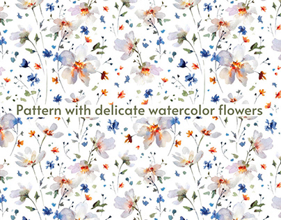 Gentle romantic pattern with watercolor meadow flowers