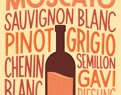 White Wine Varieties - Hand Lettered Poster