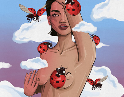 Ladybug girl portrait illustration