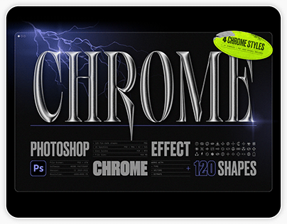 Chrome 3D Effect for Photoshop + 120 Shapes