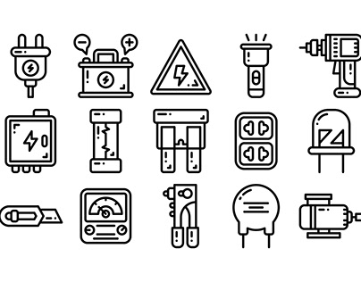 electricity outline style icon set