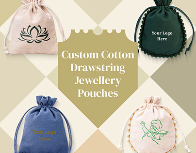 custom cotton drawstring jewellery pouches