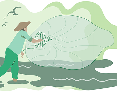 Shrimp farmers in flat illustration