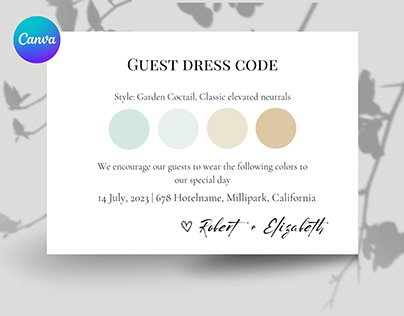 Color coordinate card, Guest Dresscode insert