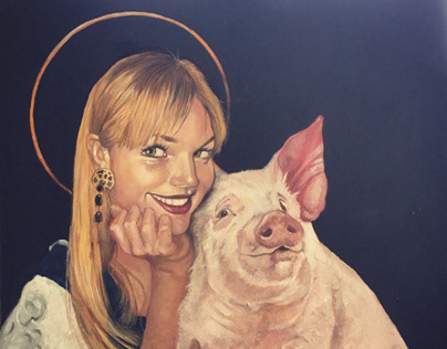 Portrait with pink piglet