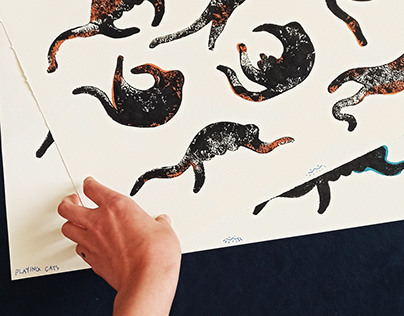 Linocut prints "Playing Cats" - 2021