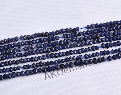 Natural Blue Iolite Faceted Rondelle Gemstone Beads