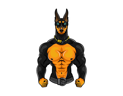 Doberman Dog Muscular Human Character Mascot Artwork