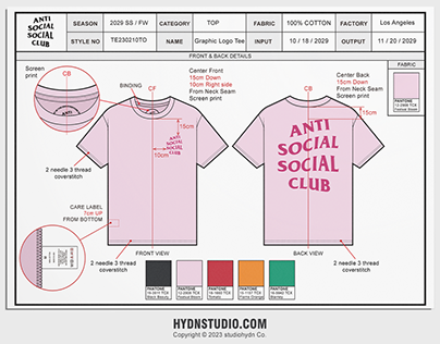 Anti Social Social Club T-shirt Reference Tech Pack